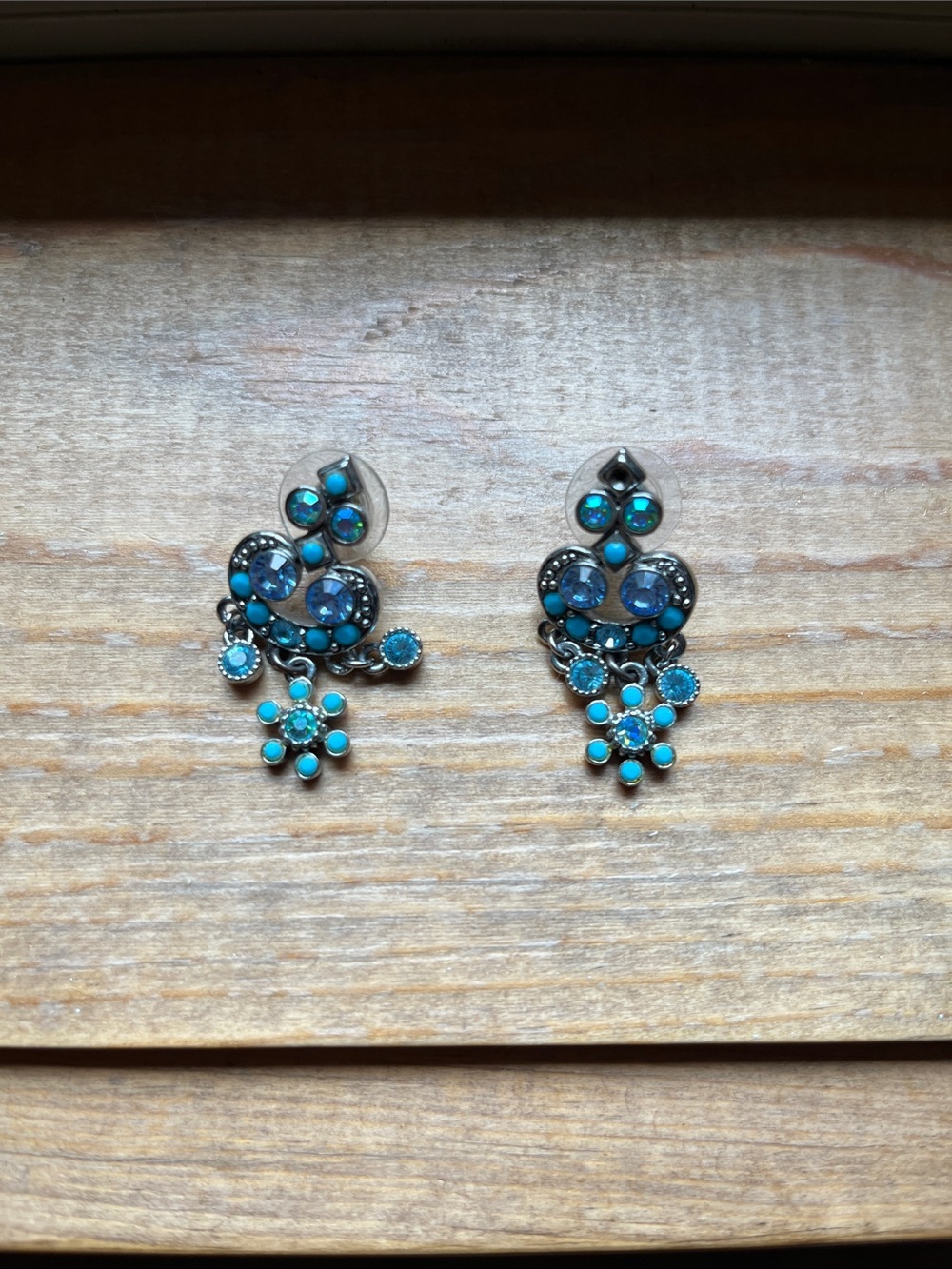 Kirks Folly Turquoise and Blue Floral Drop Earrings